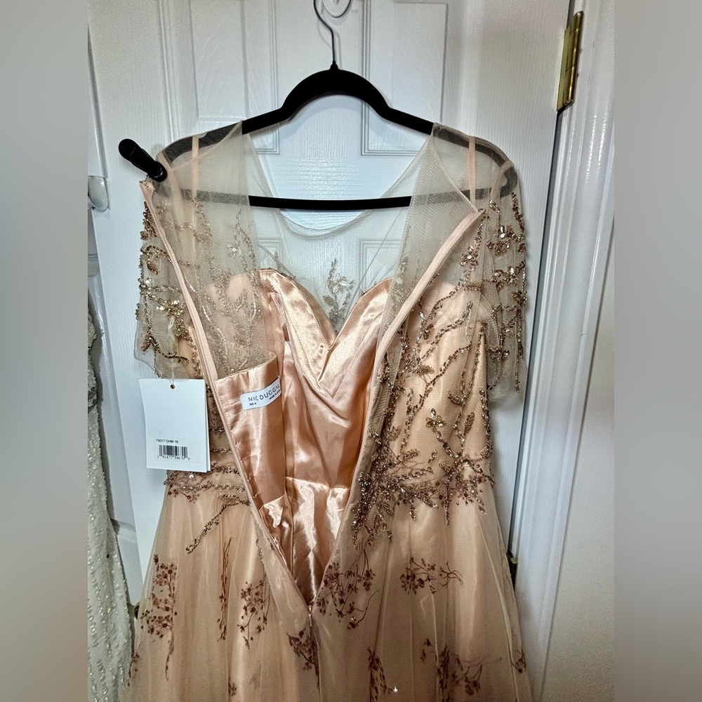 NWT MAC DUGGAL SZ 16 CHAMPAGNE/PINK Embellished Illusion Enchanting Gown #79317 - Picture 8 of 13